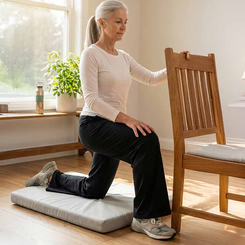 Kneeling lunge hip flexor stretch for seniors